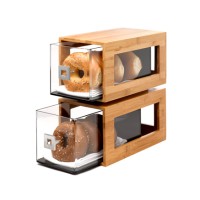 Two-Tier Bamboo Bakery Display Column With Clear Acrylic Drawers Two-Tier Bamboo Bakery Display Column With Clear Acrylic Drawers